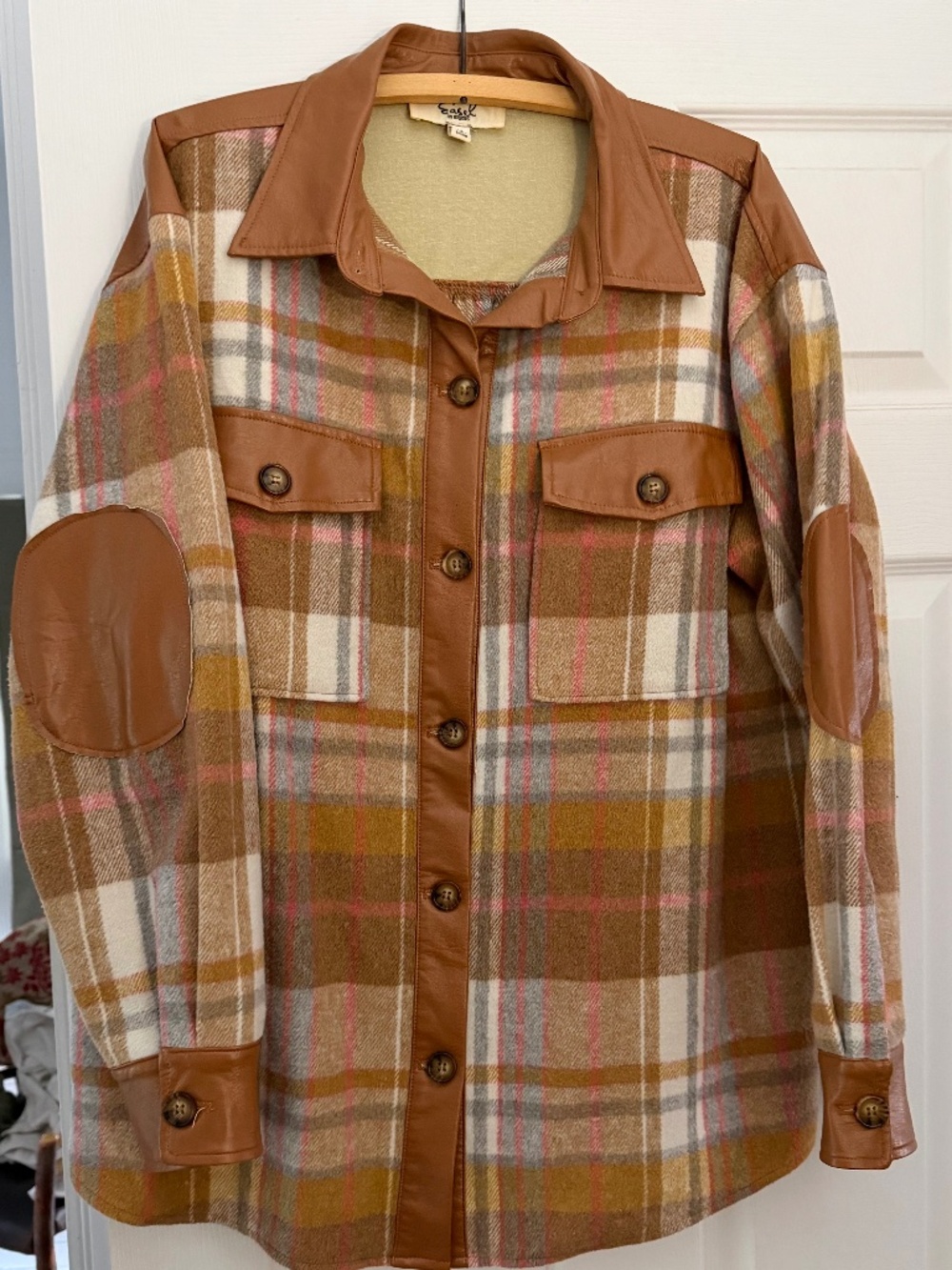Easel Patchwork Plaid Button Up Shirt Boho Cottagecore Mixed Print Size M